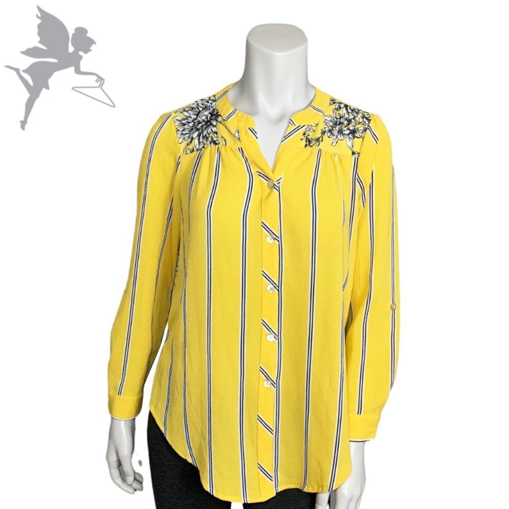 FIG AND FLOWER Floral Striped Tab Sleeve Top